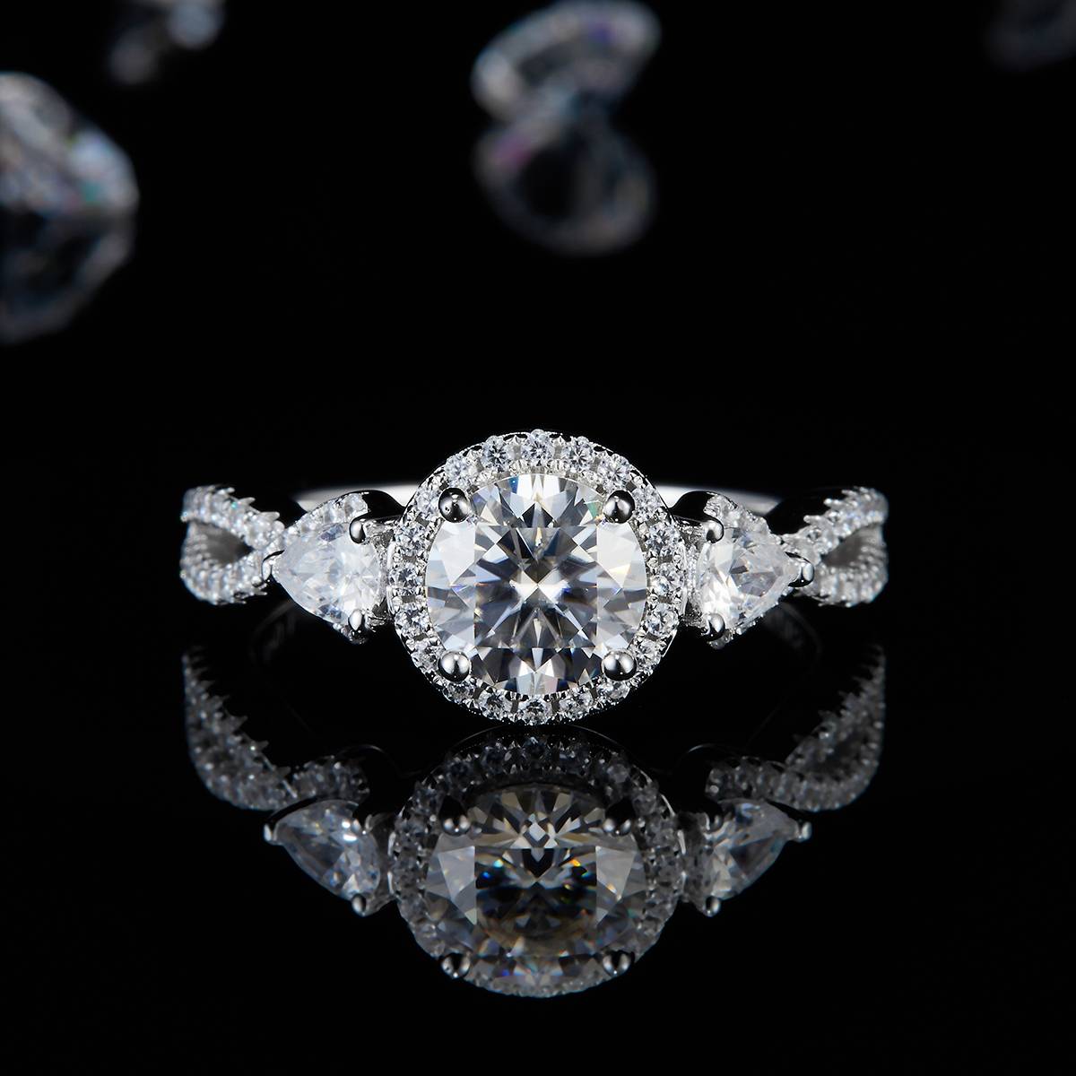 Three Stone Women's Ring S925 Silver Plated Platinum Customized Selection Main Stone Moissanite Diamond 1.0ct/Secondary Stone High Carbon Diamond