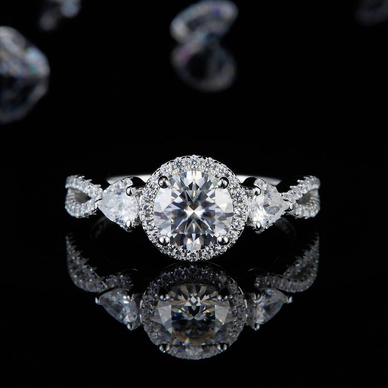 圆包Women's RingS925银镀白金定制选款主石Moissanite1.0ct/副石高碳钻