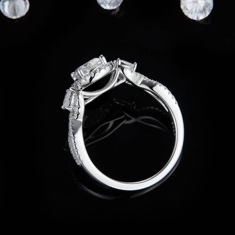 圆包Women's RingS925银镀白金定制选款主石Moissanite1.0ct/副石高碳钻