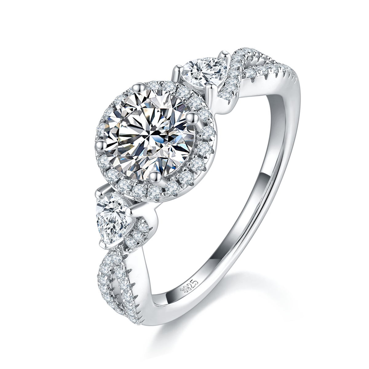 Three Stone Women's Ring S925 Silver Plated Platinum Customized Selection Main Stone Moissanite Diamond 1.0ct/Secondary Stone High Carbon Diamond