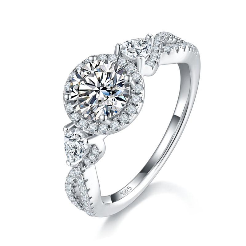 圆包Women's RingS925银镀白金定制选款主石Moissanite1.0ct/副石高碳钻