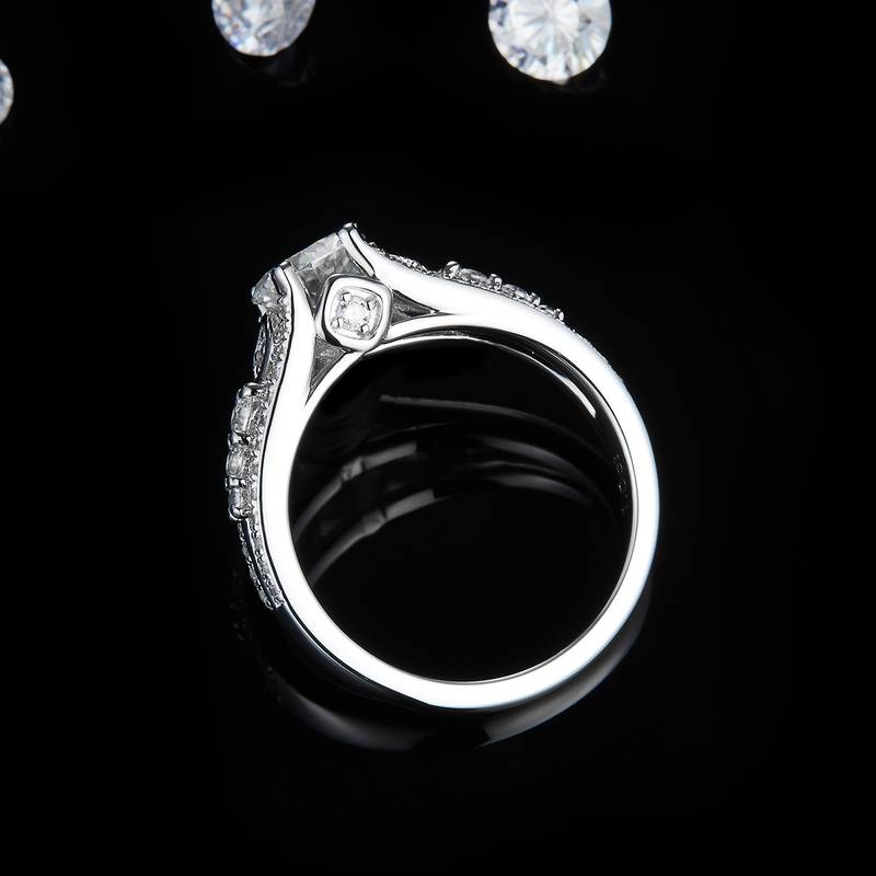 豪镶满钻Women's RingS925银镀白金定制选款主石Moissanite1.0ct/副石高碳钻