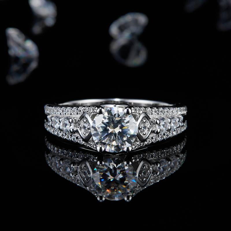 豪镶满钻Women's RingS925银镀白金定制选款主石Moissanite1.0ct/副石高碳钻