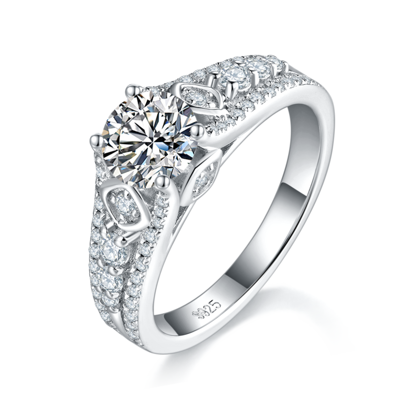 豪镶满钻Women's RingS925银镀白金定制选款主石Moissanite1.0ct/副石高碳钻
