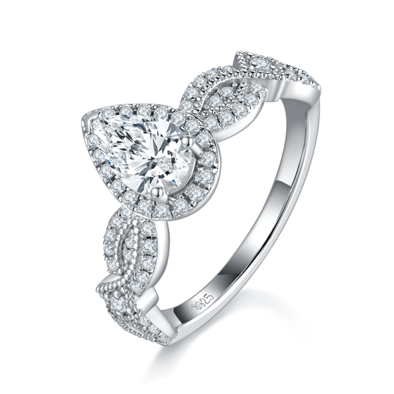 轻奢梨形S925银镀白金定制选款莫桑钻1.0ct/副石高碳钻