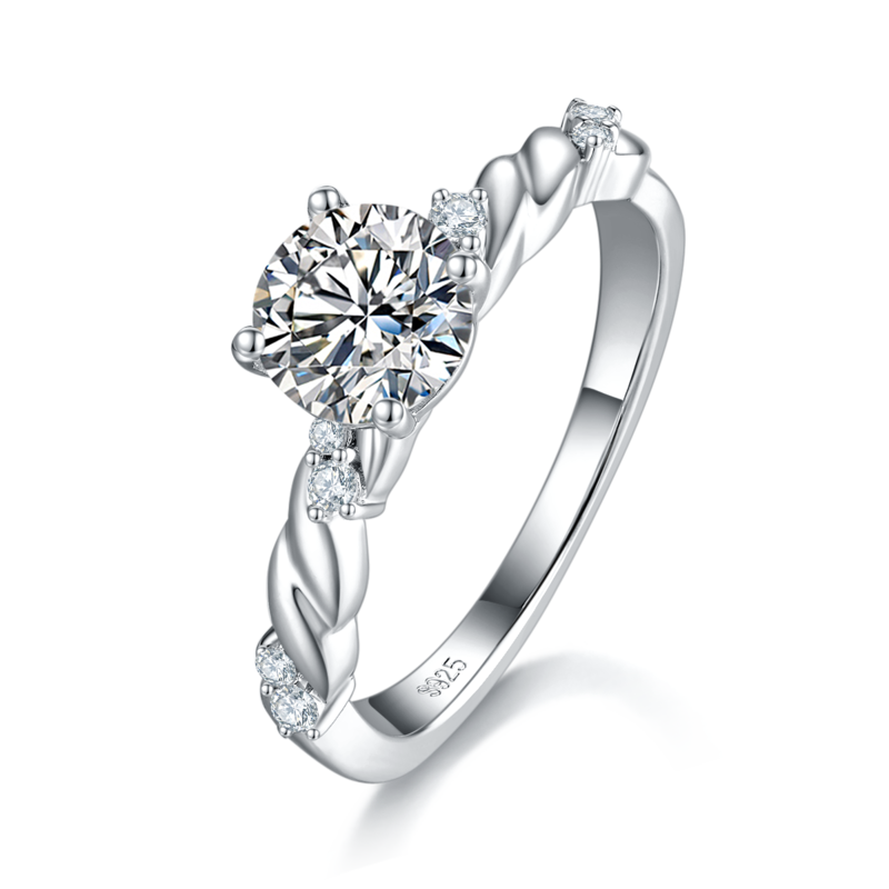 单头Women's RingS925银镀白金定制选款主石Moissanite1.0ct/副石高碳钻