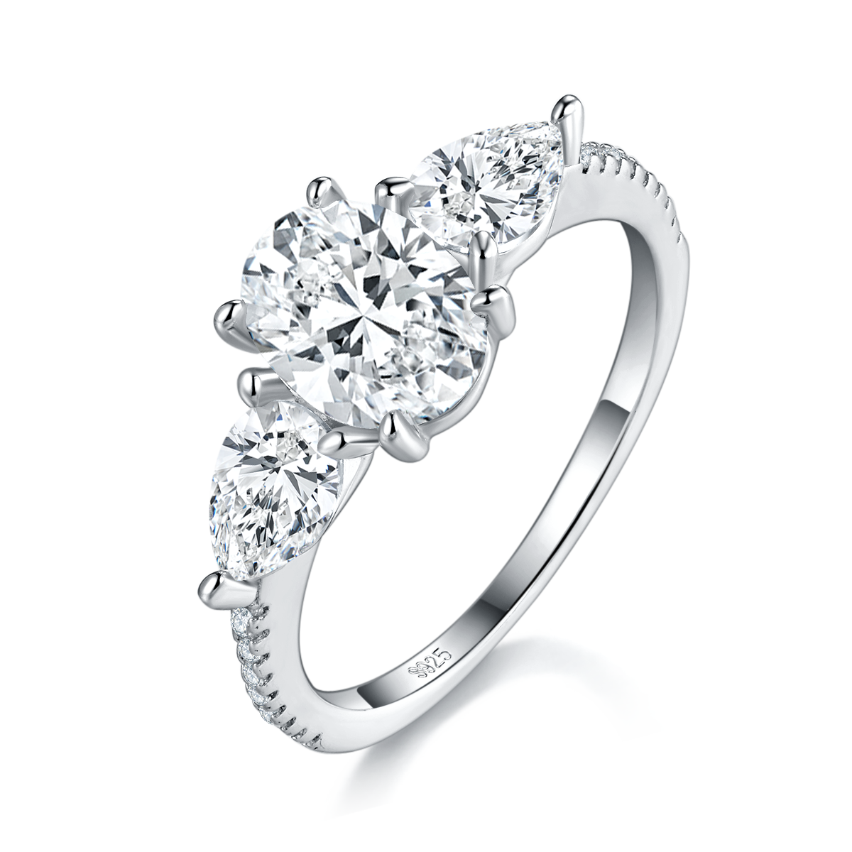 蛋形女戒S925银镀白金定制选款主石莫桑钻1.5ct/副石高碳钻