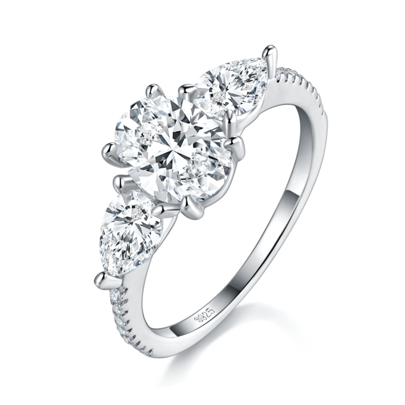 蛋形Women's RingS925银镀白金定制选款主石Moissanite1.5ct/副石高碳钻