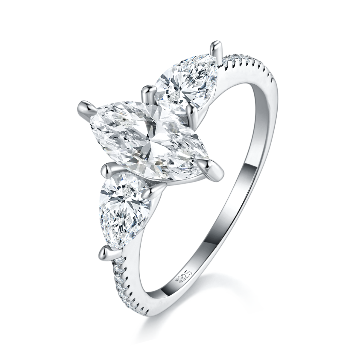 Horse Eye Women's Ring S925 Silver Plated Platinum Customized Selection Main Stone Moissanite Diamond 1.0ct/Secondary Stone High Carbon Diamond