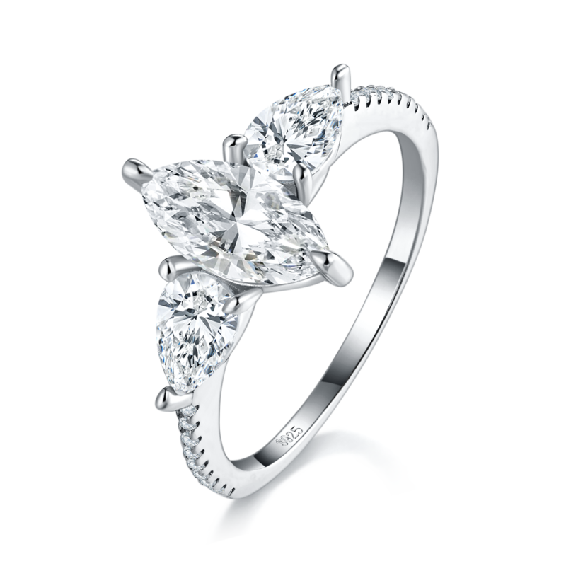马眼Women's RingS925银镀白金定制选款主石Moissanite1.0ct/副石高碳钻