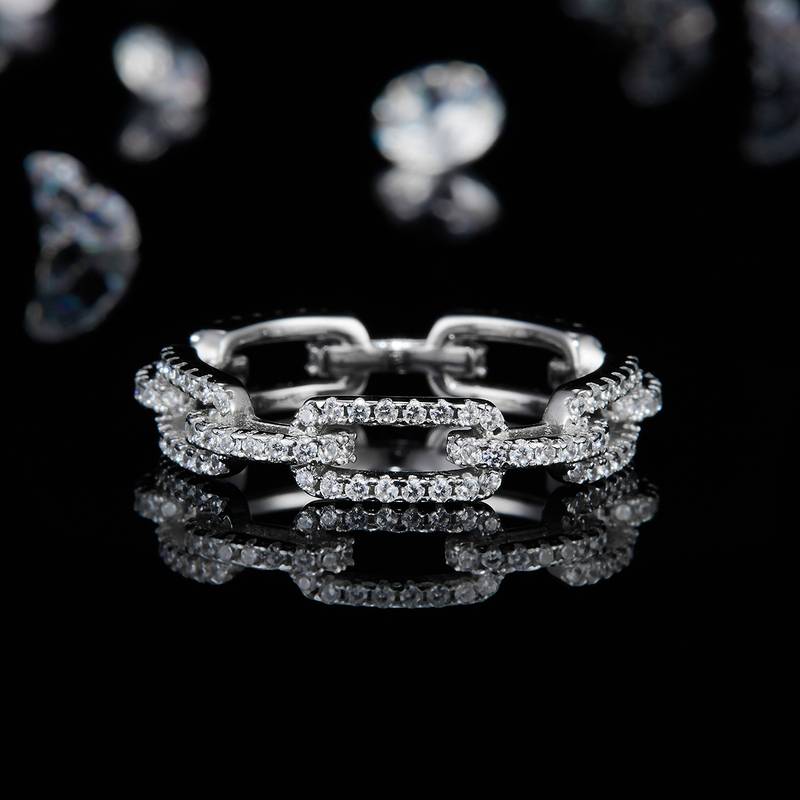 排戒S925银镀白金定制选款副石莫桑钻0.5ct