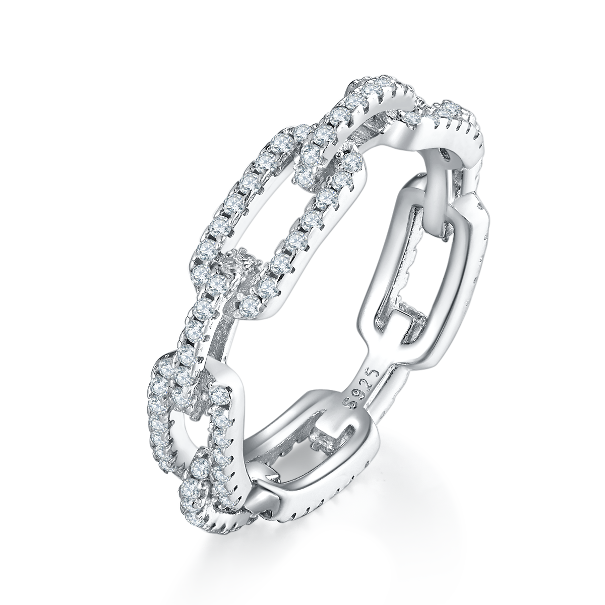 排戒S925银镀白金定制选款副石莫桑钻0.5ct
