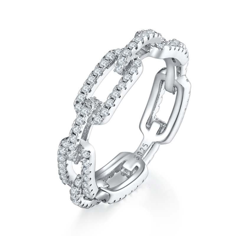 排戒S925银镀白金定制选款副石莫桑钻0.5ct