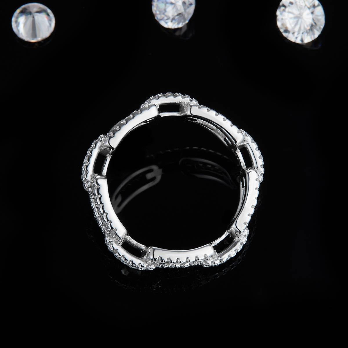 排戒S925银镀白金定制选款副石莫桑钻0.5ct