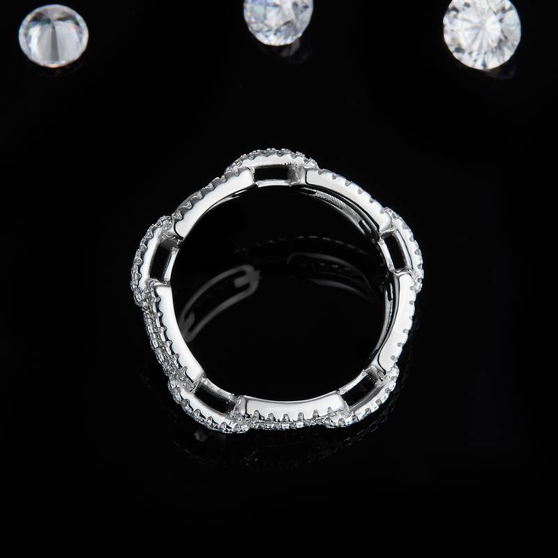 排戒S925银镀白金定制选款副石莫桑钻0.5ct