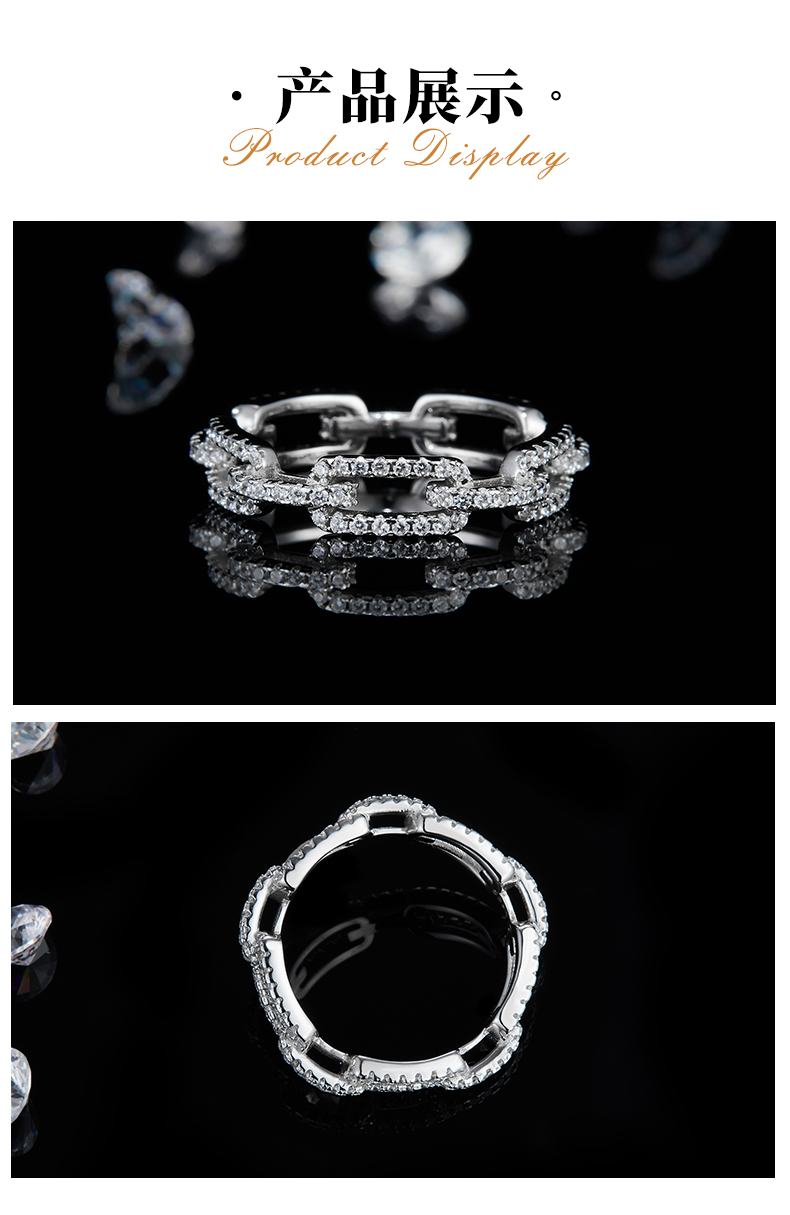 排戒S925银镀白金定制选款副石莫桑钻0.5ct - 3