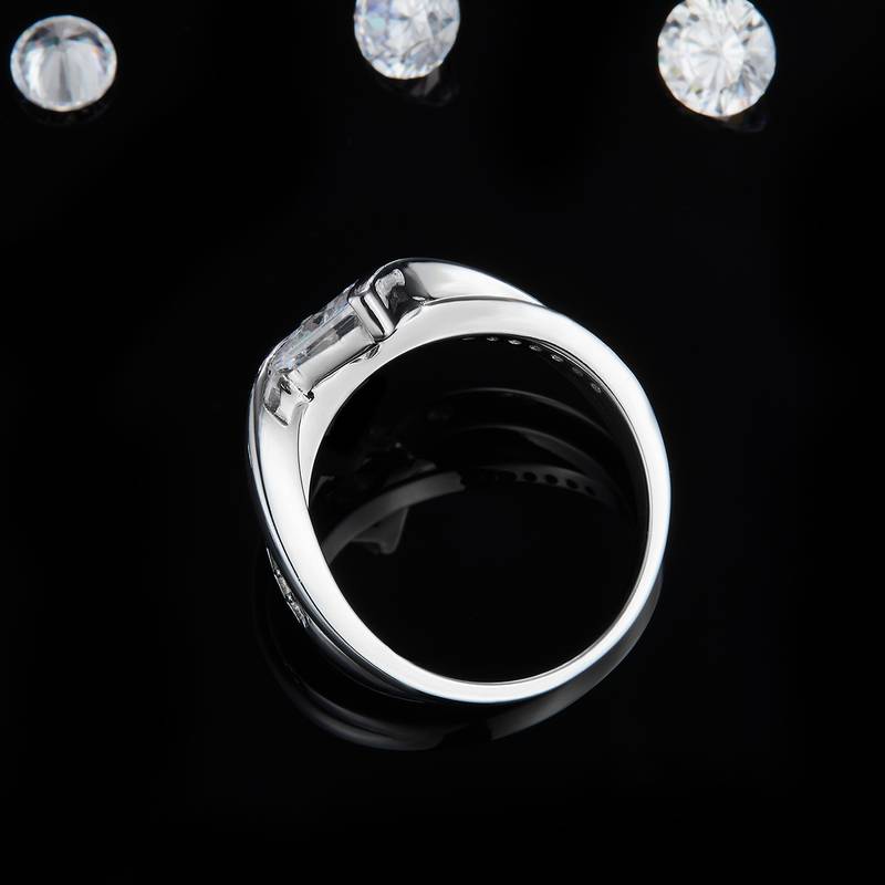 扭臂公主方女戒S925银镀白金定制选款主石莫桑钻1.2ct/副石高碳钻