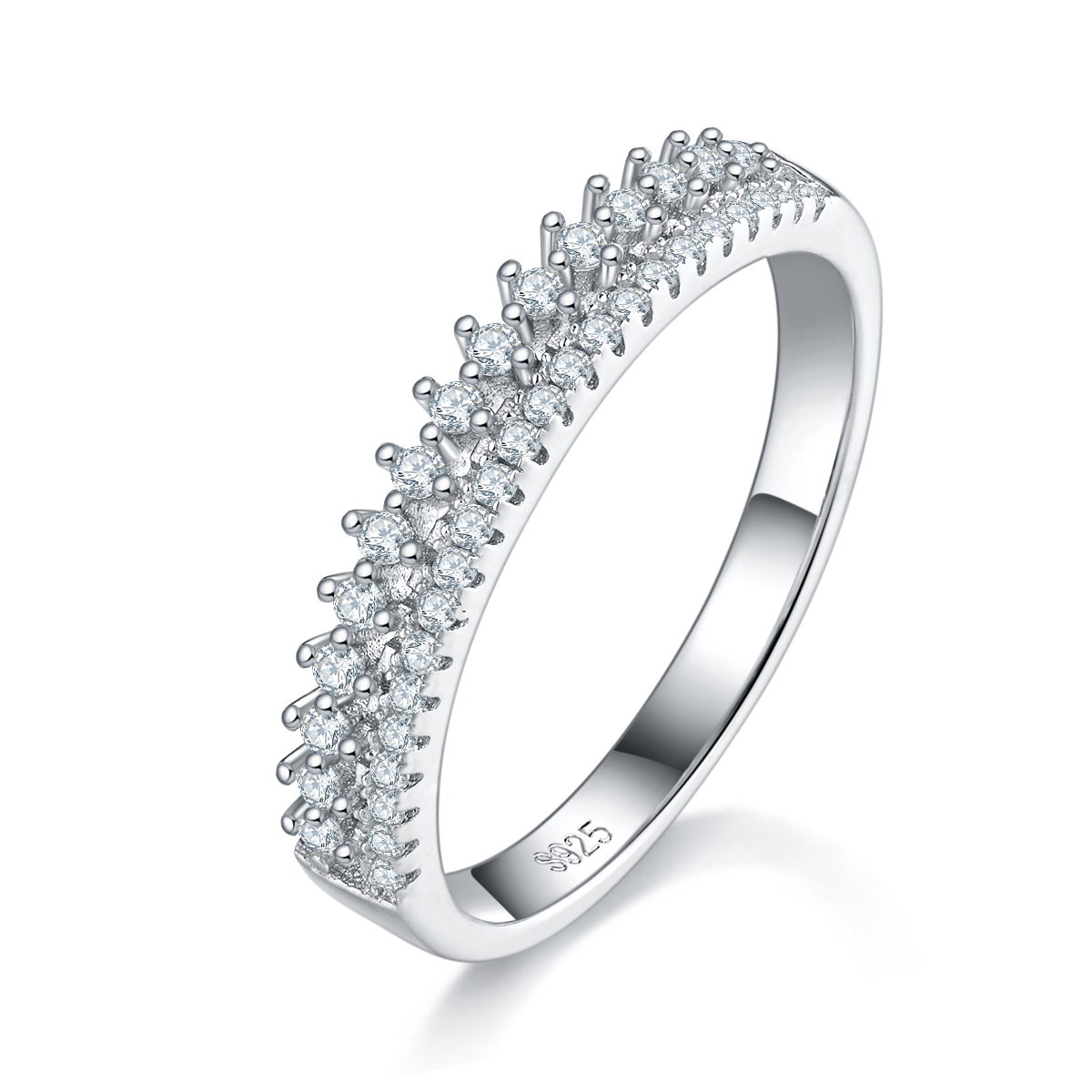 排戒S925银镀白金女戒定制选款副石莫桑钻0.4ct