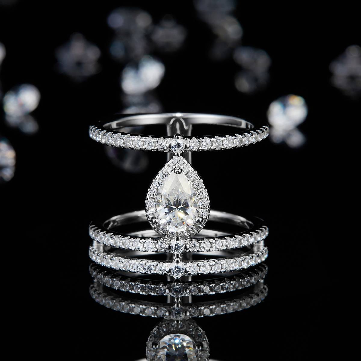 Pear shaped Women's Ring S925 Silver Plated Platinum Customized Selection Main Stone Moissanite Diamond 0.8ct/Secondary Stone High Carbon Diamond