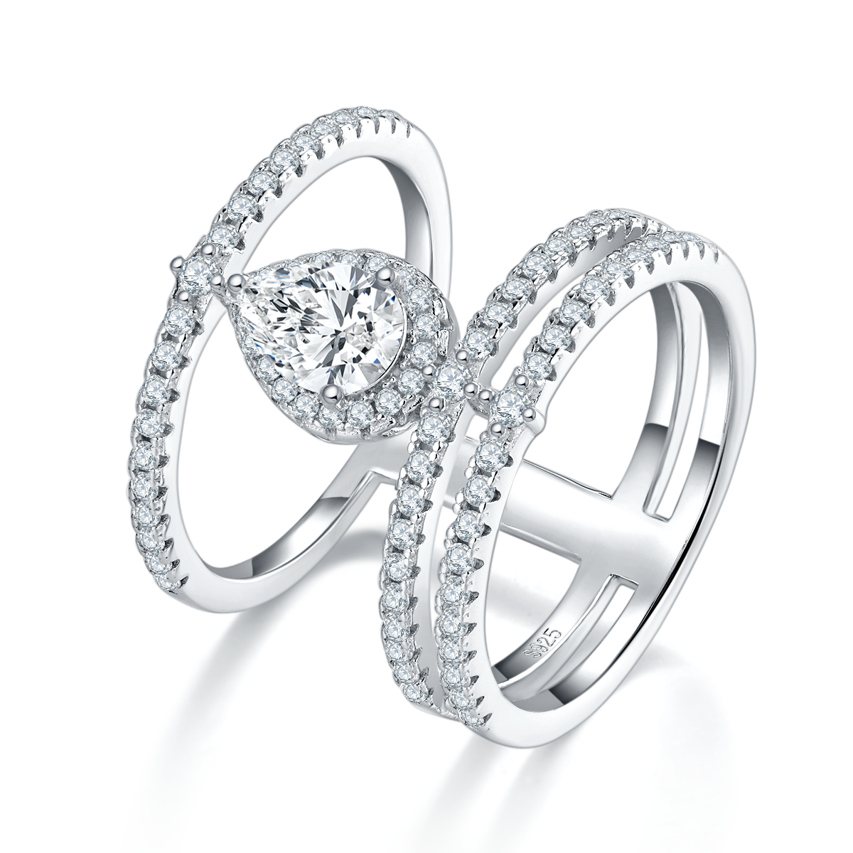 Pear shaped Women's Ring S925 Silver Plated Platinum Customized Selection Main Stone Moissanite Diamond 0.8ct/Secondary Stone High Carbon Diamond