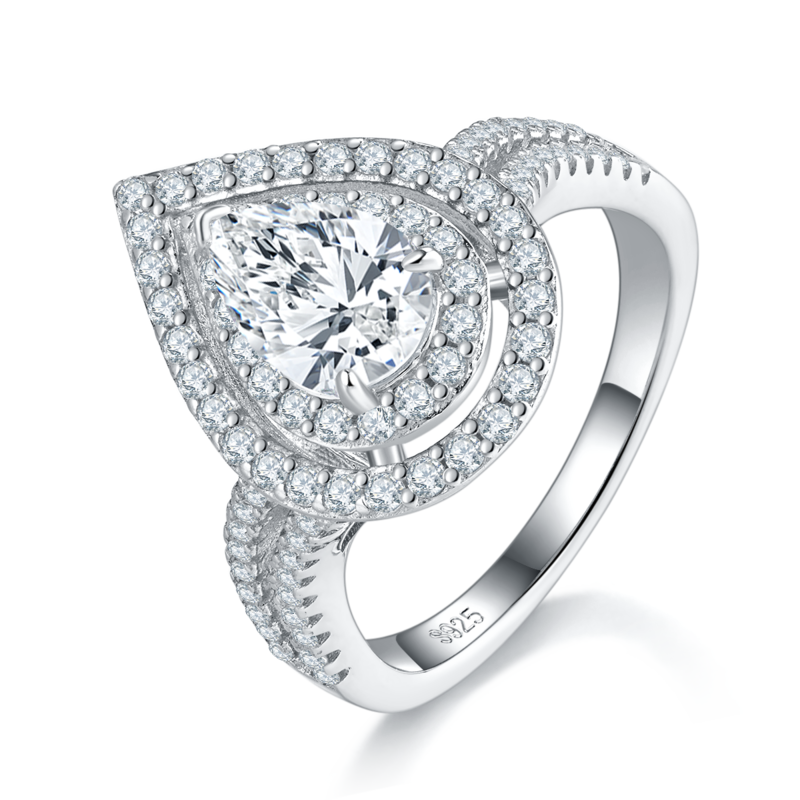 Affordable Luxury梨形Women's RingS925银镀白金定制选款主石Moissanite1.5ct/副石高碳钻