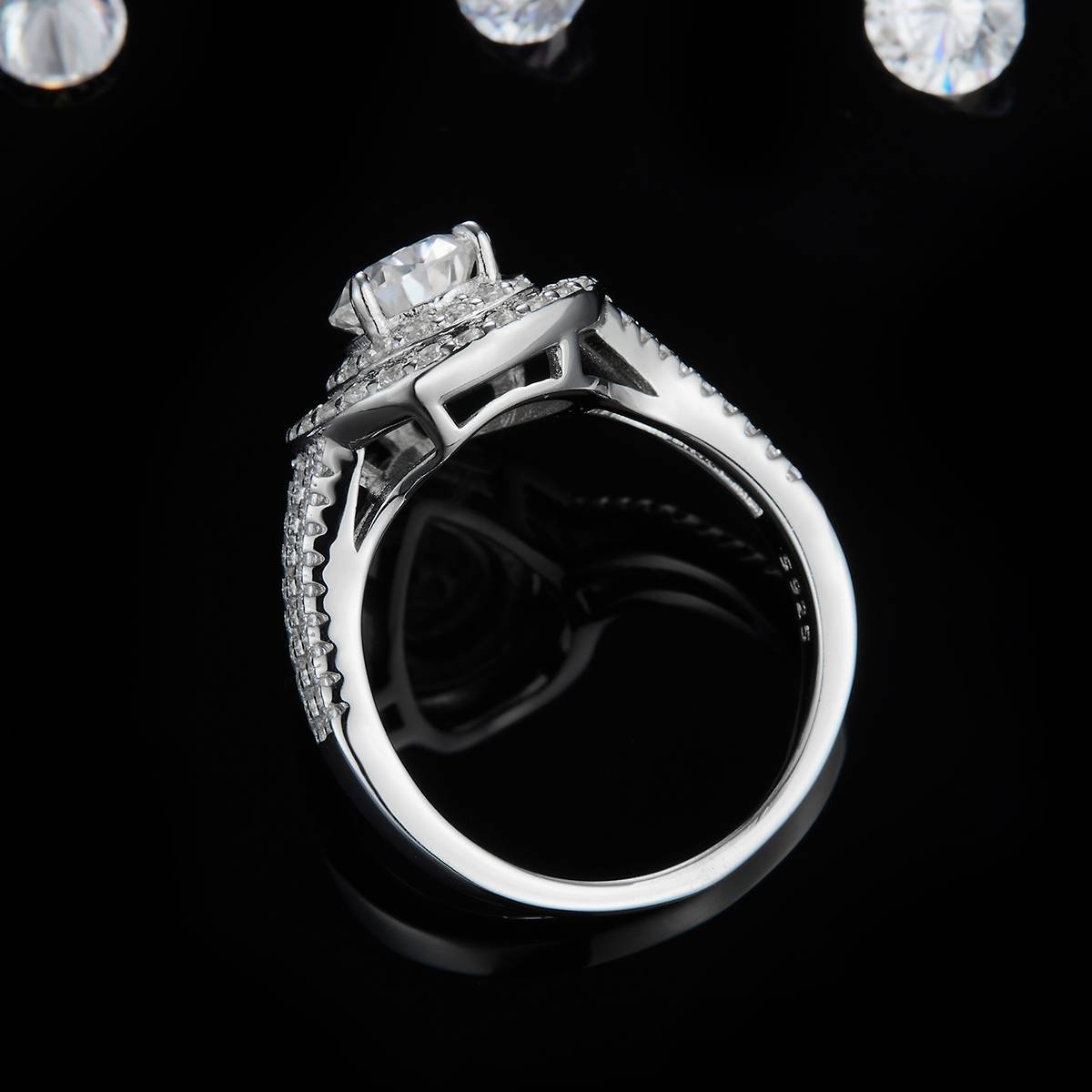 Light Luxury Pear shaped Women's Ring S925 Silver Plated Platinum Customized Selection Main Stone Moissanite Diamond 1.5ct/Secondary Stone High Carbon Diamond