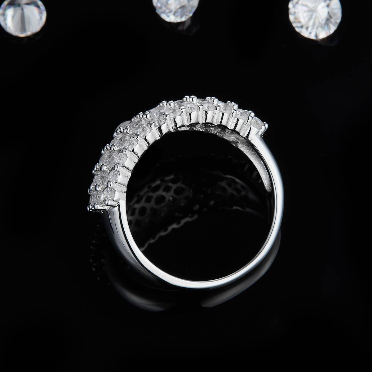 排戒S925银镀白金女戒定制选款副石莫桑钻1.5ct