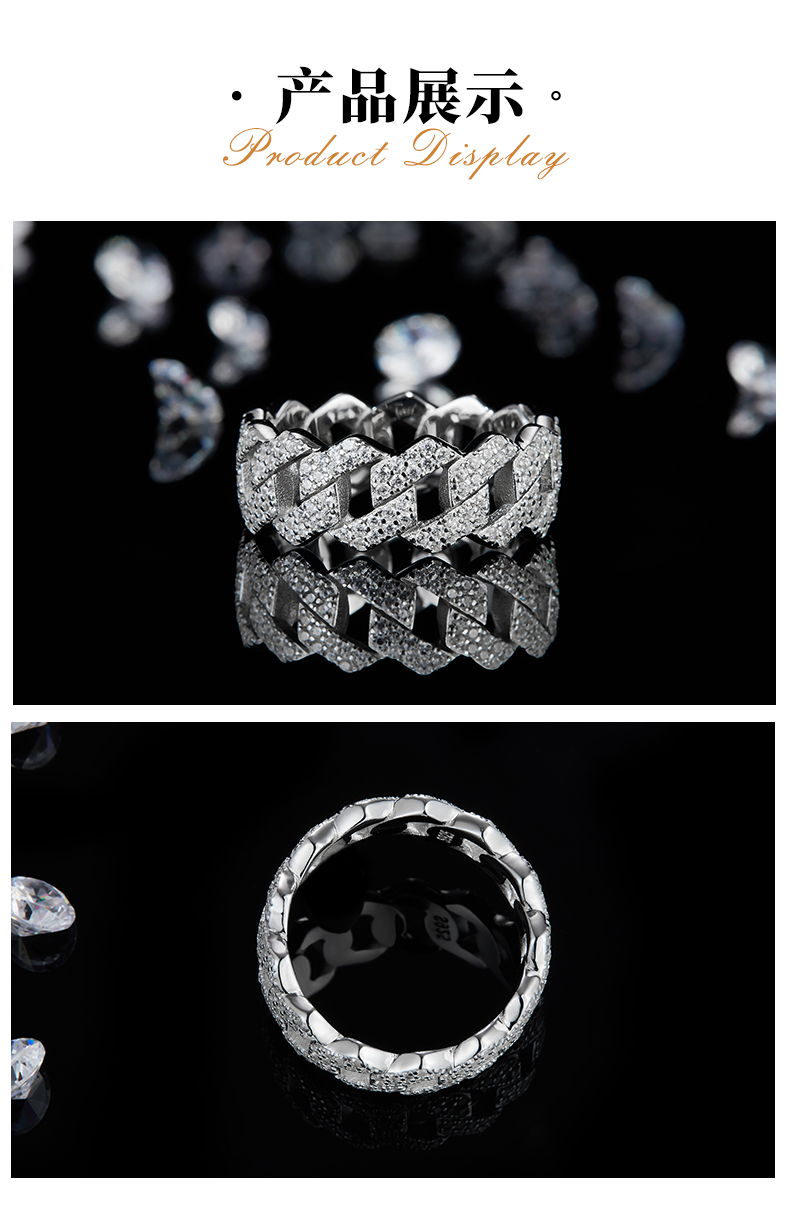 排戒S925银镀白金女戒定制选款副石莫桑钻0.95ct - 3
