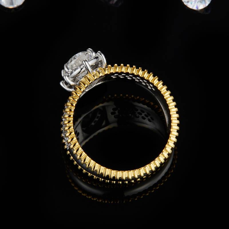 蛋形Women's RingS925银镀白金+K黄定制选款主石Moissanite1.5ct/副石高碳钻