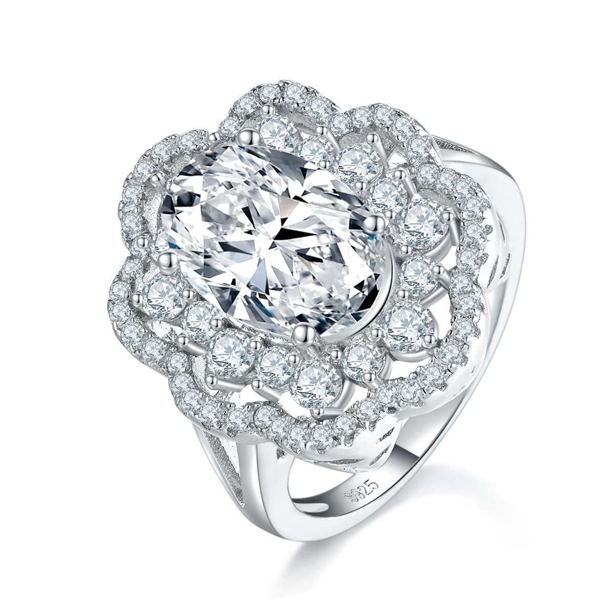 Deluxe Egg shaped Women's Ring S925 Silver Plated Platinum Customized Selection Main Stone Moissanite Diamond 4.5ct/Secondary Stone High Carbon Diamond