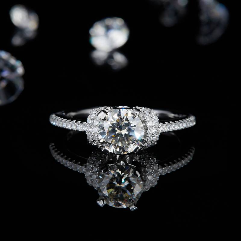 单头Women's RingS925银镀白金定制选款主石Moissanite1.0ct/副石高碳钻