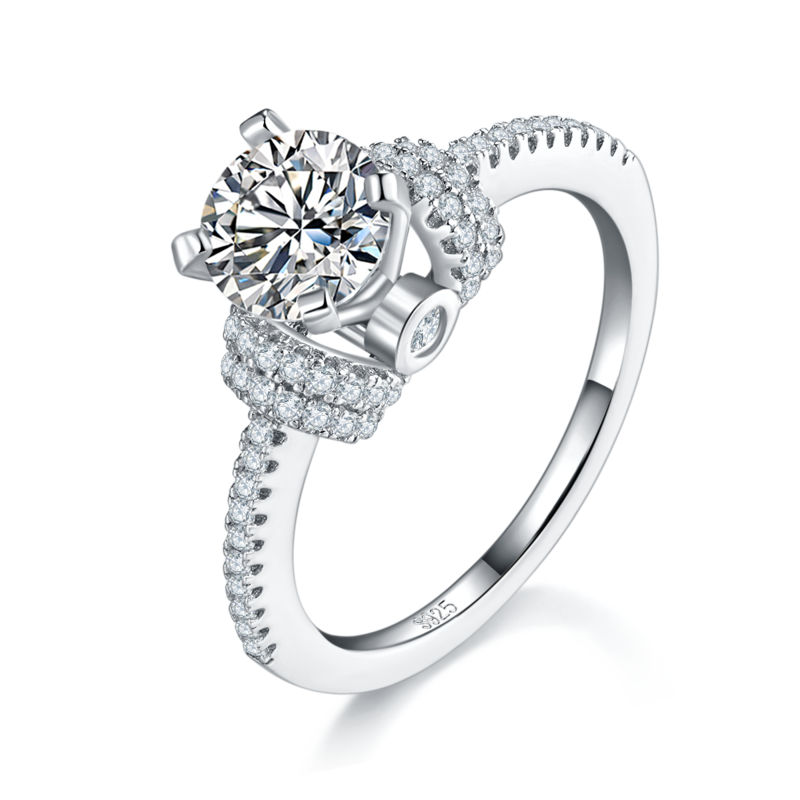 单头Women's RingS925银镀白金定制选款主石Moissanite1.0ct/副石高碳钻