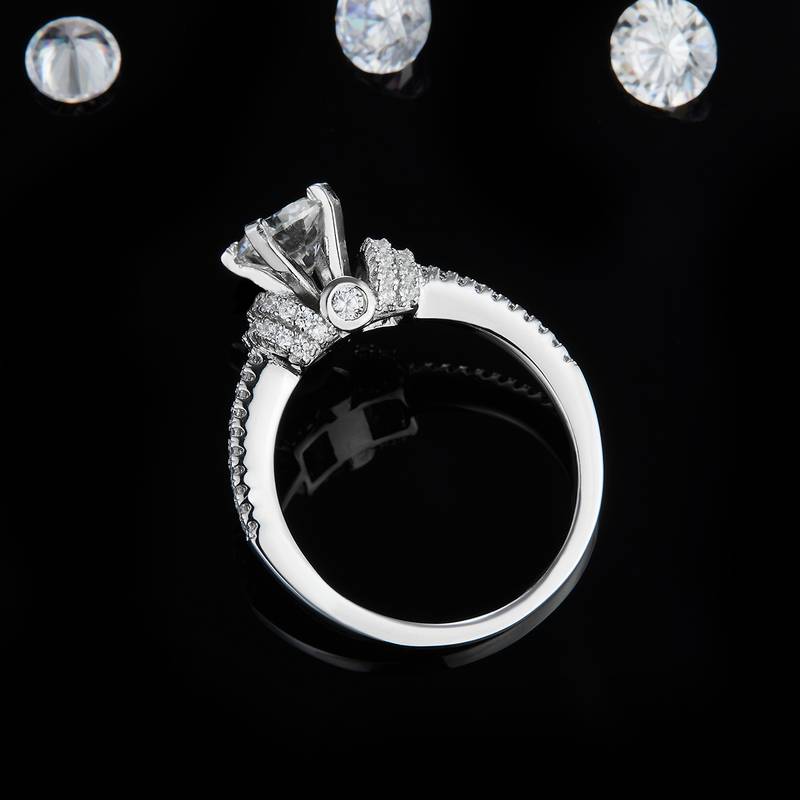 单头Women's RingS925银镀白金定制选款主石Moissanite1.0ct/副石高碳钻