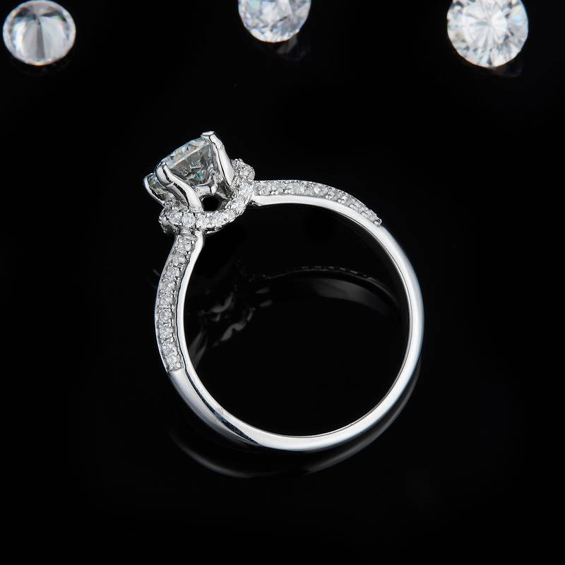 单头Women's RingS925银镀白金定制选款主石Moissanite0.8ct/副石高碳钻