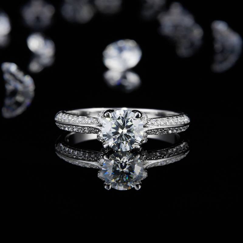 单头Women's RingS925银镀白金定制选款主石Moissanite0.8ct/副石高碳钻