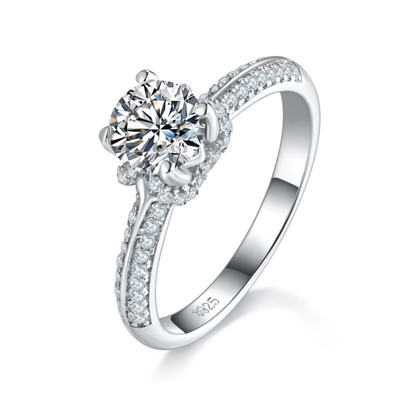 单头Women's RingS925银镀白金定制选款主石Moissanite0.8ct/副石高碳钻