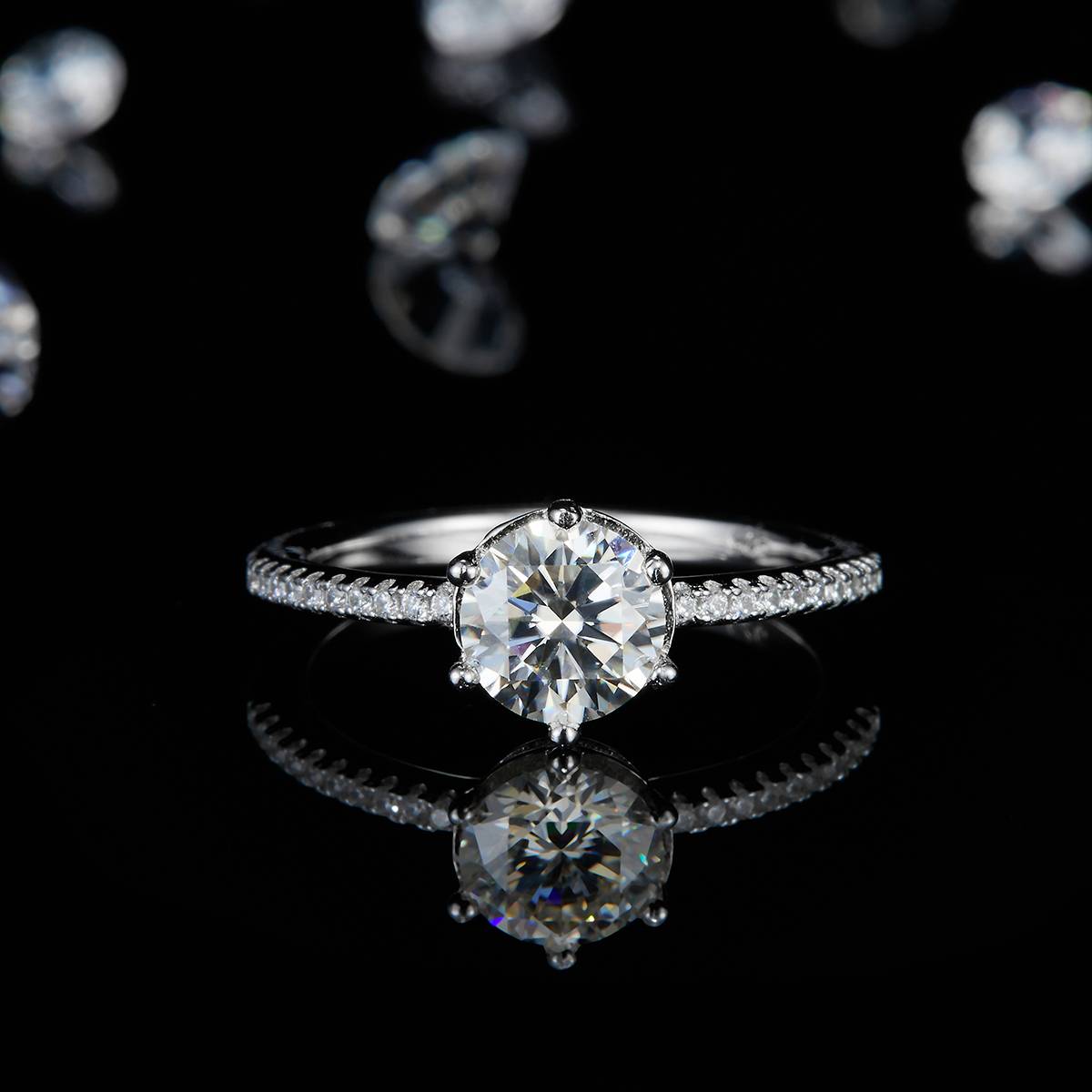 Single Head Women's Ring S925 Silver Plated Platinum Customized Selection Main Stone Moissanite Diamond 1.0ct/Secondary Stone High Carbon Diamond