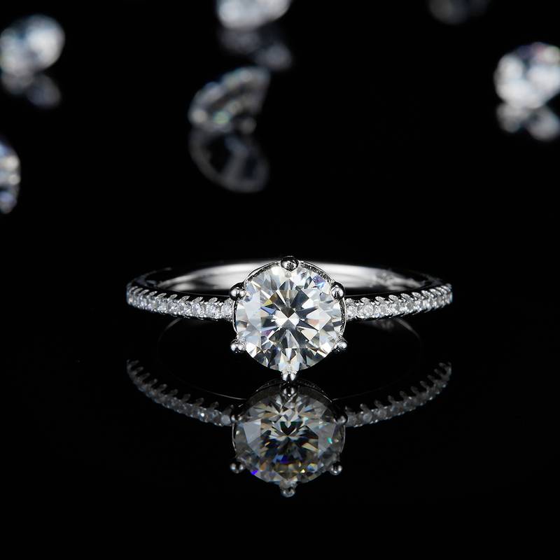 单头Women's RingS925银镀白金定制选款主石Moissanite1.0ct/副石高碳钻