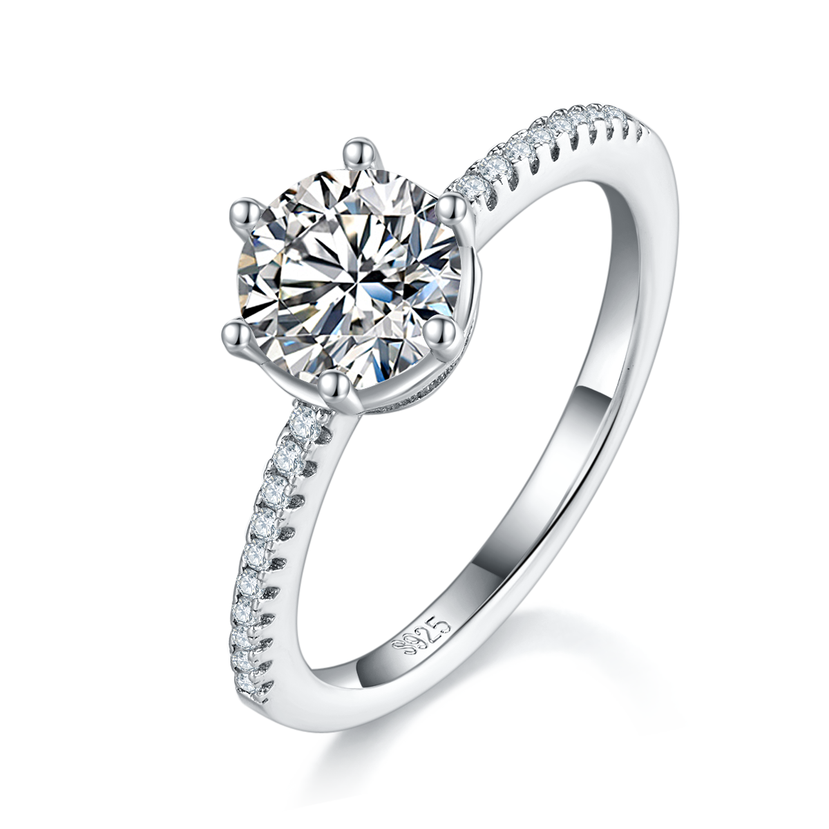 Single Head Women's Ring S925 Silver Plated Platinum Customized Selection Main Stone Moissanite Diamond 1.0ct/Secondary Stone High Carbon Diamond