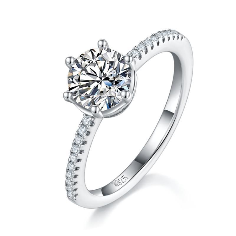 单头Women's RingS925银镀白金定制选款主石Moissanite1.0ct/副石高碳钻
