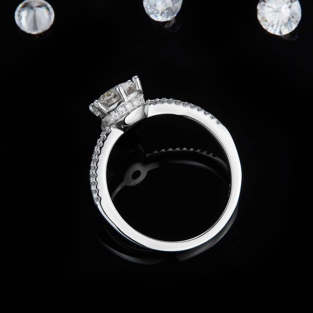 Single Head Women's Ring S925 Silver Plated Platinum Customized Selection Main Stone Moissanite Diamond 1.0ct/Secondary Stone High Carbon Diamond