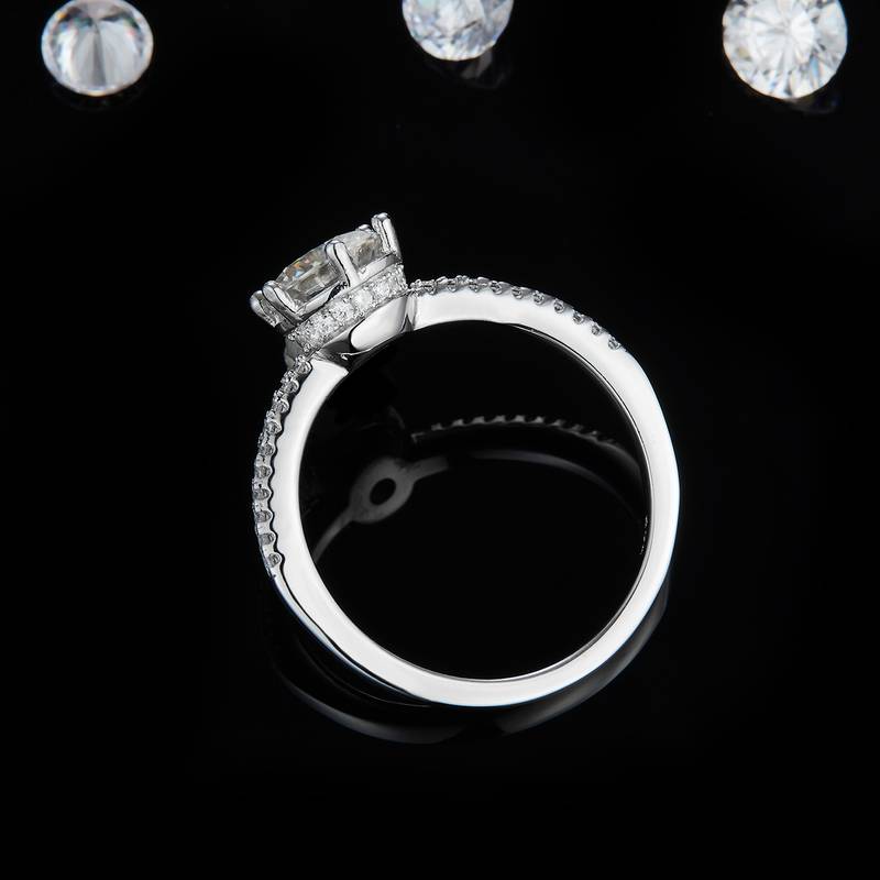 单头Women's RingS925银镀白金定制选款主石Moissanite1.0ct/副石高碳钻
