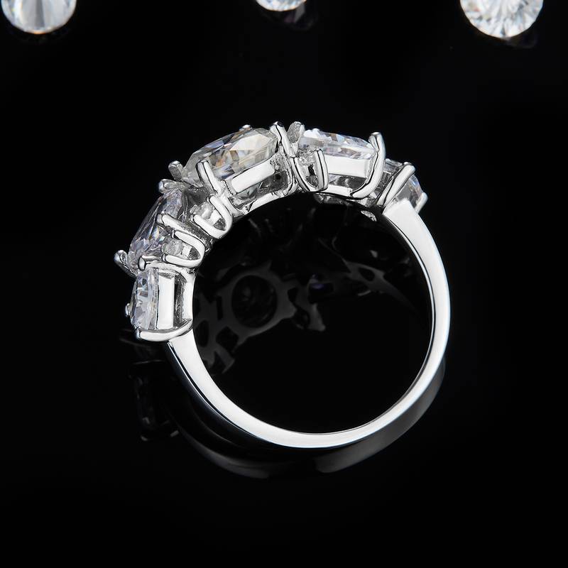 异形钻排戒S925银镀白金Women's Ring定制选款主副石Moissanite2.0ct
