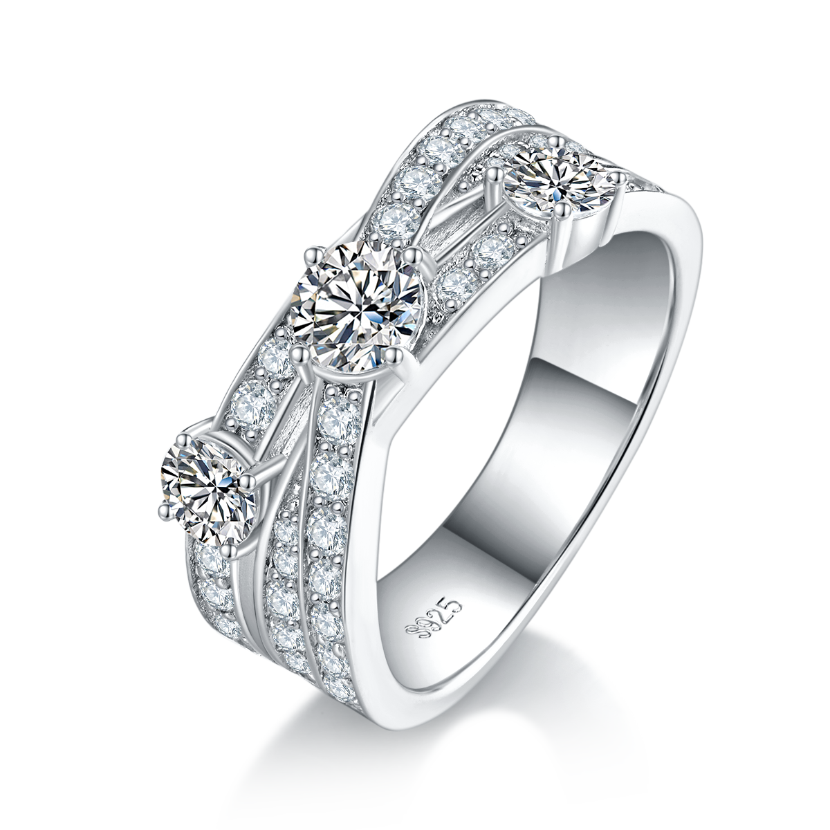 轻奢满钻女戒S925银镀白金定制选款主石莫桑钻0.4ct/副石高碳钻