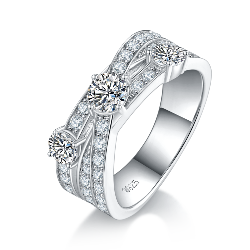 Affordable Luxury满钻Women's RingS925银镀白金定制选款主石Moissanite0.4ct/副石高碳钻