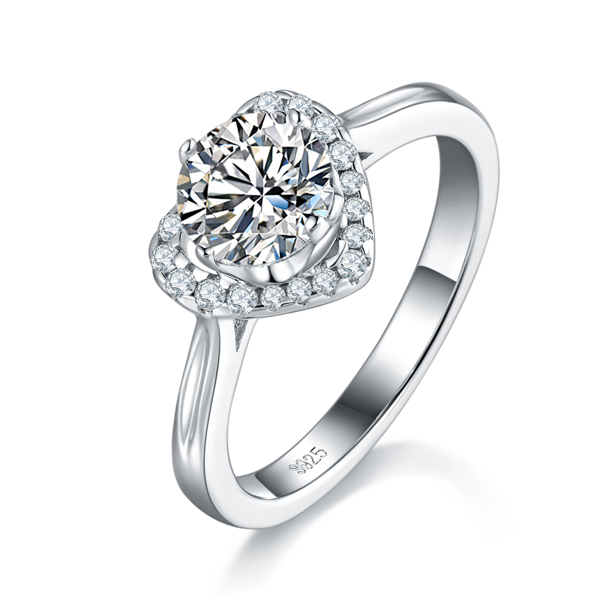 Heart shaped Round Diamond Women's Ring S925 Silver Plated Platinum Customized Selection Main Stone Moissanite Diamond 1.0ct/Secondary Stone High Carbon Diamond