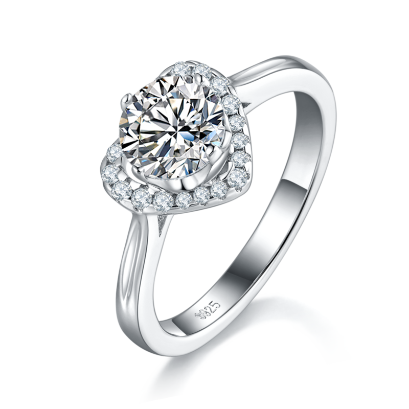 心形圆钻Women's RingS925银镀白金定制选款主石Moissanite1.0ct/副石高碳钻