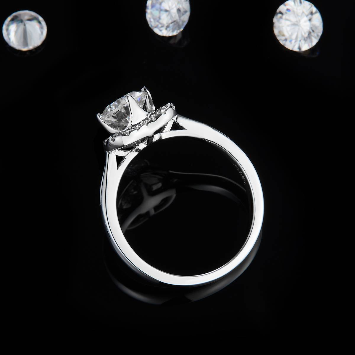 Heart shaped Round Diamond Women's Ring S925 Silver Plated Platinum Customized Selection Main Stone Moissanite Diamond 1.0ct/Secondary Stone High Carbon Diamond