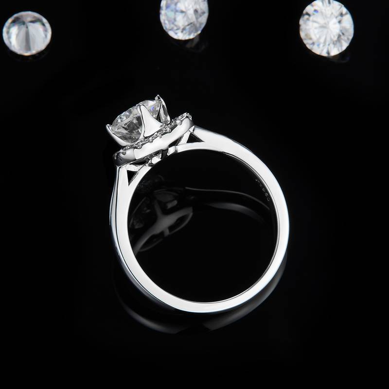 心形圆钻Women's RingS925银镀白金定制选款主石Moissanite1.0ct/副石高碳钻