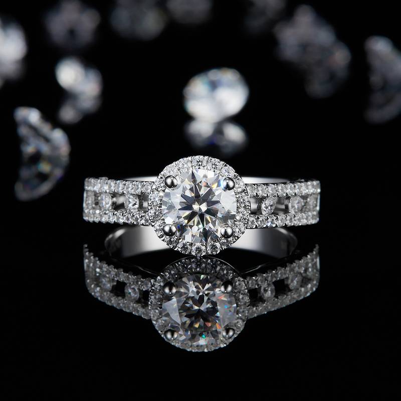 圆包Women's RingS925银镀白金定制选款主石Moissanite1.0ct/副石高碳钻